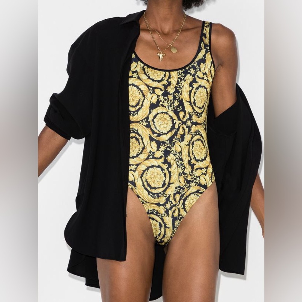 VERSACE Baroque Yellow Logo Printed Swimsuit One-piece‎ Bathing Suit Medium